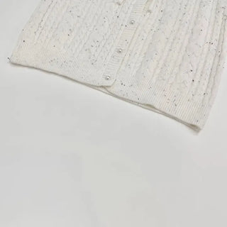 Cookie Ribbon Fisher Pearl Button Knit Long Sleeve Cardigan One Color