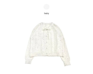 Cookie Ribbon Fisher Pearl Button Knit Long Sleeve Cardigan One Color