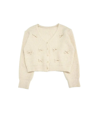 Bob Ribbon A-Line Loose Fit Button Brush Knit Cardigan