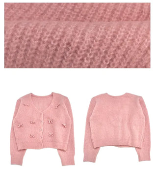 Bob Ribbon A-Line Loose Fit Button Brush Knit Cardigan