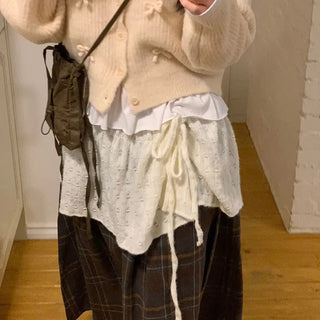Bob Ribbon A-Line Loose Fit Button Brush Knit Cardigan