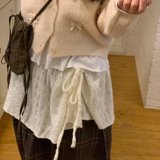 Bob Ribbon A-Line Loose Fit Button Brush Knit Cardigan