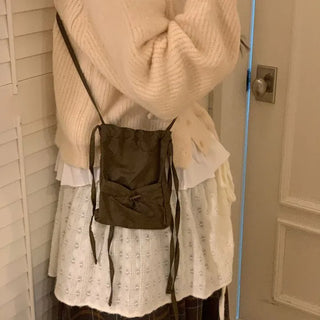 Bob Ribbon A-Line Loose Fit Button Brush Knit Cardigan