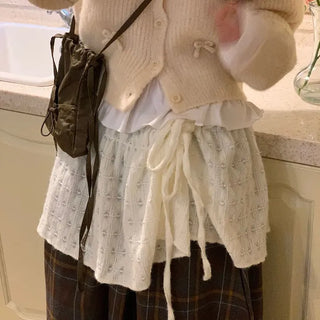 Bob Ribbon A-Line Loose Fit Button Brush Knit Cardigan