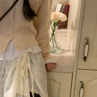 Bob Ribbon A-Line Loose Fit Button Brush Knit Cardigan