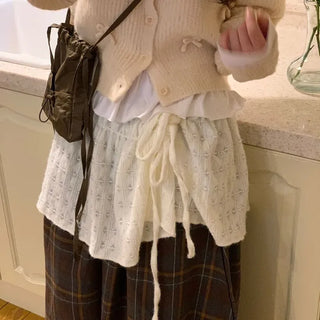 Bob Ribbon A-Line Loose Fit Button Brush Knit Cardigan