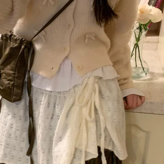 Bob Ribbon A-Line Loose Fit Button Brush Knit Cardigan