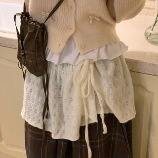 Bob Ribbon A-Line Loose Fit Button Brush Knit Cardigan
