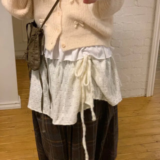 Bob Ribbon A-Line Loose Fit Button Brush Knit Cardigan