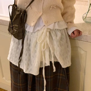 Bob Ribbon A-Line Loose Fit Button Brush Knit Cardigan