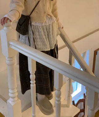 Bob Ribbon A-Line Loose Fit Button Brush Knit Cardigan
