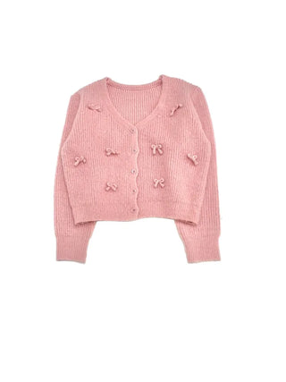 Bob Ribbon A-Line Loose Fit Button Brush Knit Cardigan