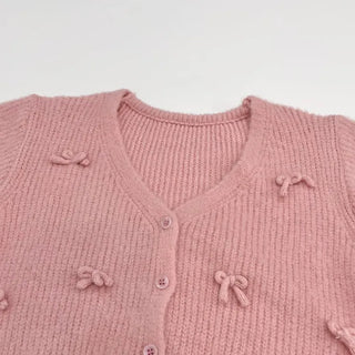 Bob Ribbon A-Line Loose Fit Button Brush Knit Cardigan