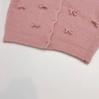 Bob Ribbon A-Line Loose Fit Button Brush Knit Cardigan