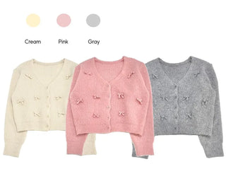 Bob Ribbon A-Line Loose Fit Button Brush Knit Cardigan