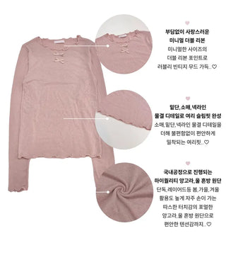 Ellie Wave Double Ribbon Slim Fit Angora Wool Long Sleeve T-Shirt
