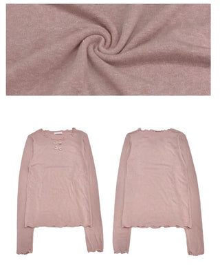Ellie Wave Double Ribbon Slim Fit Angora Wool Long Sleeve T-Shirt