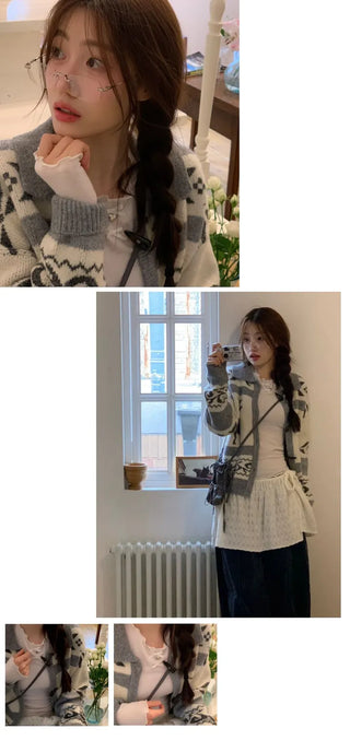 Ellie Wave Double Ribbon Slim Fit Angora Wool Long Sleeve T-Shirt