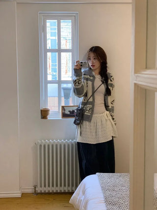 Ellie Wave Double Ribbon Slim Fit Angora Wool Long Sleeve T-Shirt