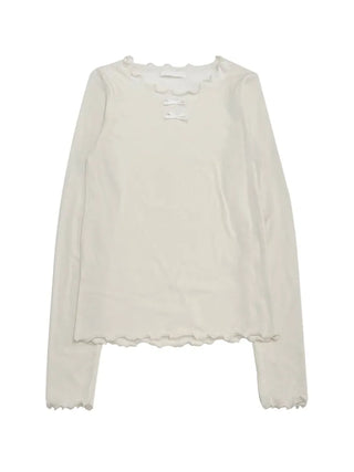 Ellie Wave Double Ribbon Slim Fit Angora Wool Long Sleeve T-Shirt