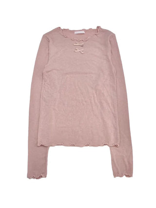 Ellie Wave Double Ribbon Slim Fit Angora Wool Long Sleeve T-Shirt