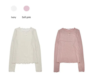Ellie Wave Double Ribbon Slim Fit Angora Wool Long Sleeve T-Shirt