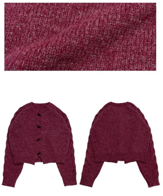 Raspberry Vintage Loose Tteokbokki Button Twisted Team Knit Cardigan