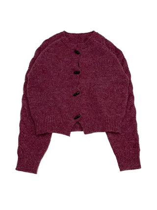 Raspberry Vintage Loose Tteokbokki Button Twisted Team Knit Cardigan