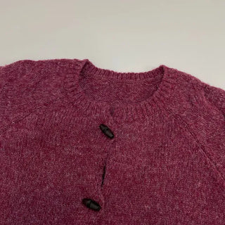 Raspberry Vintage Loose Tteokbokki Button Twisted Team Knit Cardigan