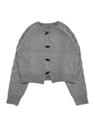 Raspberry Vintage Loose Tteokbokki Button Twisted Team Knit Cardigan