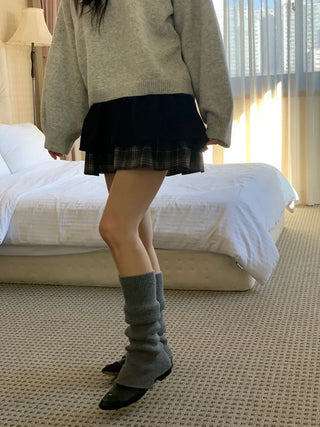 Fluffy Color Block Ribbon Strap Stitch Women's Fit Long Sleeve Knit