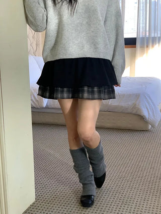 Fluffy Color Block Ribbon Strap Stitch Women's Fit Long Sleeve Knit