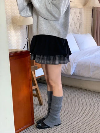 Fluffy Color Block Ribbon Strap Stitch Women's Fit Long Sleeve Knit