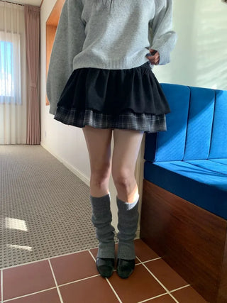 Fluffy Color Block Ribbon Strap Stitch Women's Fit Long Sleeve Knit