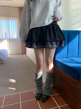 Fluffy Color Block Ribbon Strap Stitch Women's Fit Long Sleeve Knit