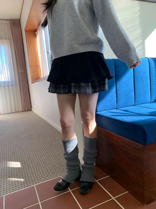 Fluffy Color Block Ribbon Strap Stitch Women's Fit Long Sleeve Knit