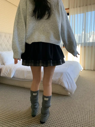 Fluffy Color Block Ribbon Strap Stitch Women's Fit Long Sleeve Knit
