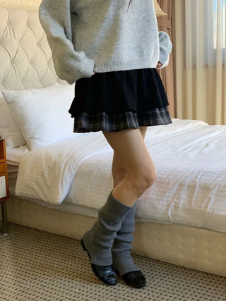 Fluffy Color Block Ribbon Strap Stitch Women's Fit Long Sleeve Knit