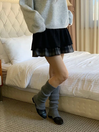 Fluffy Color Block Ribbon Strap Stitch Women's Fit Long Sleeve Knit