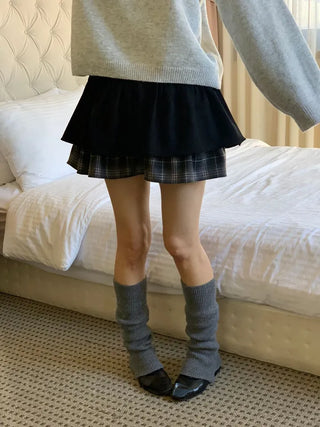 Fluffy Color Block Ribbon Strap Stitch Women's Fit Long Sleeve Knit
