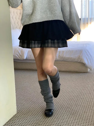 Fluffy Color Block Ribbon Strap Stitch Women's Fit Long Sleeve Knit