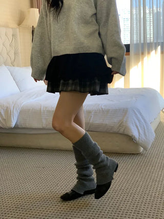 Fluffy Color Block Ribbon Strap Stitch Women's Fit Long Sleeve Knit