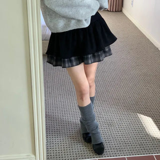 Fluffy Color Block Ribbon Strap Stitch Women's Fit Long Sleeve Knit
