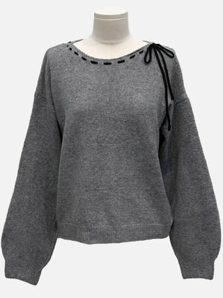 Fluffy Color Block Ribbon Strap Stitch Women's Fit Long Sleeve Knit