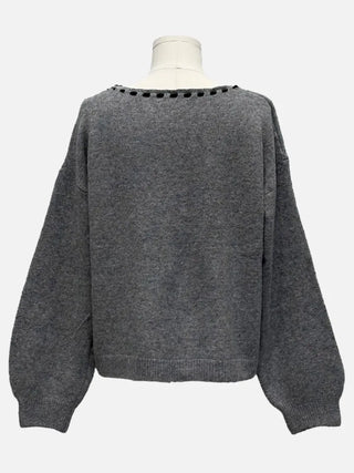 Fluffy Color Block Ribbon Strap Stitch Women's Fit Long Sleeve Knit