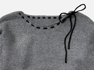 Fluffy Color Block Ribbon Strap Stitch Women's Fit Long Sleeve Knit