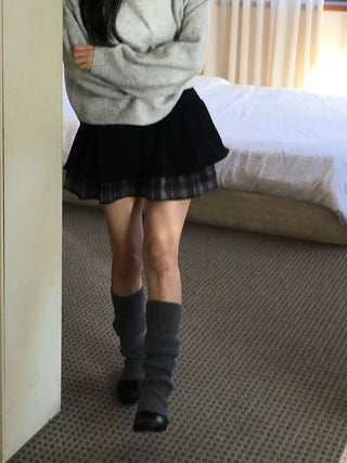 Fluffy Color Block Ribbon Strap Stitch Women's Fit Long Sleeve Knit