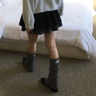 Fluffy Color Block Ribbon Strap Stitch Women's Fit Long Sleeve Knit