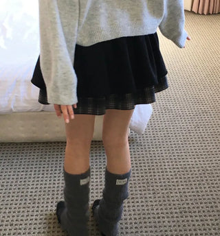 Fluffy Color Block Ribbon Strap Stitch Women's Fit Long Sleeve Knit