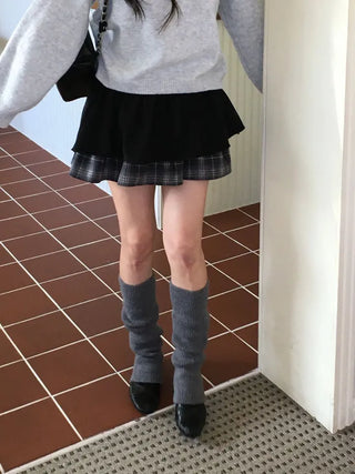 Fluffy Color Block Ribbon Strap Stitch Women's Fit Long Sleeve Knit